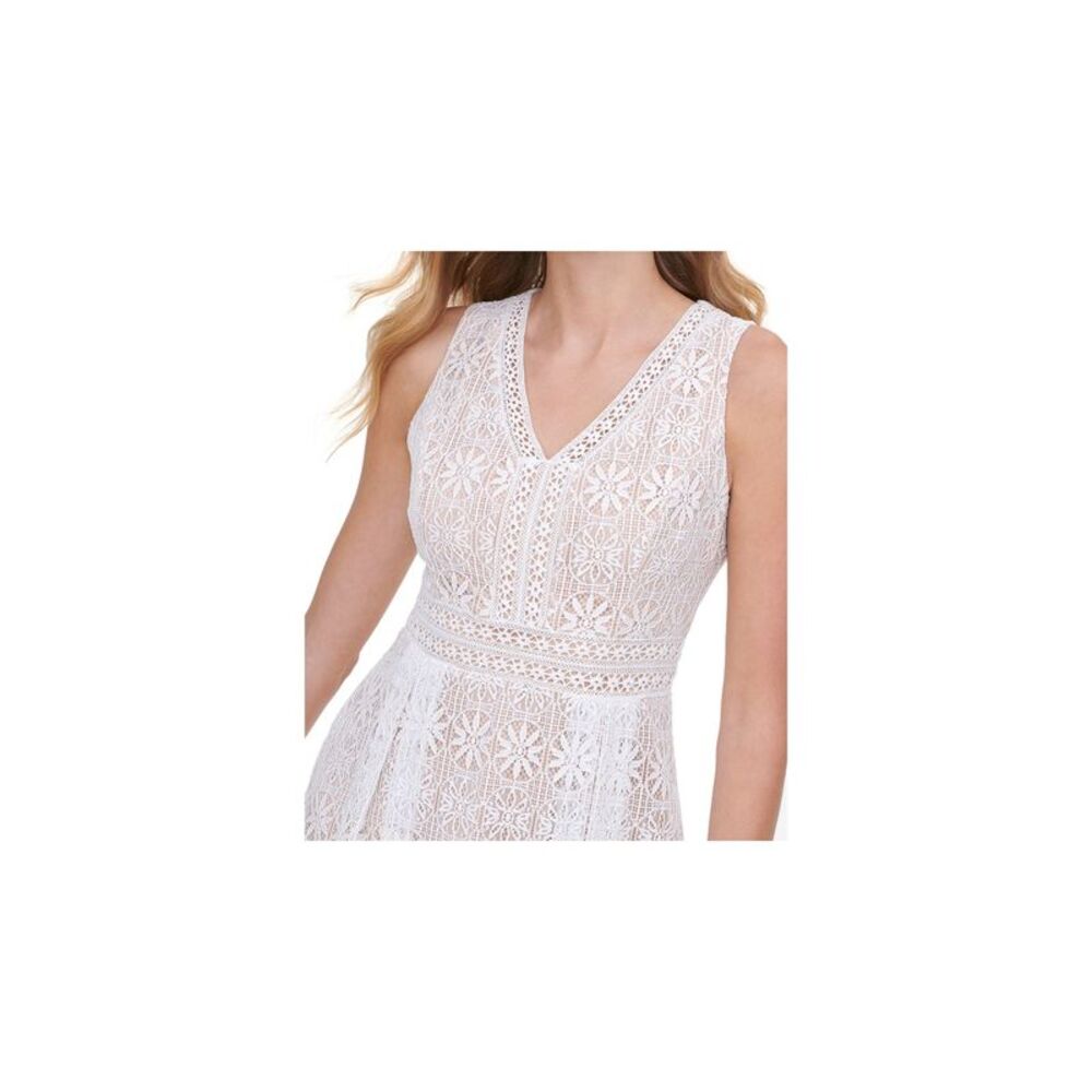 KENSIE DRESSES Womens White Sleeveless V Neck Short Fit + Flare Dress 8 - Picture 3 of 4